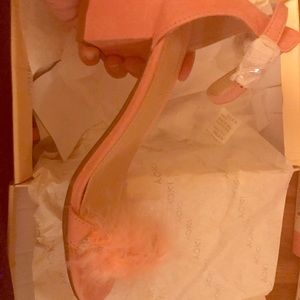 Pink fuzzy low heels